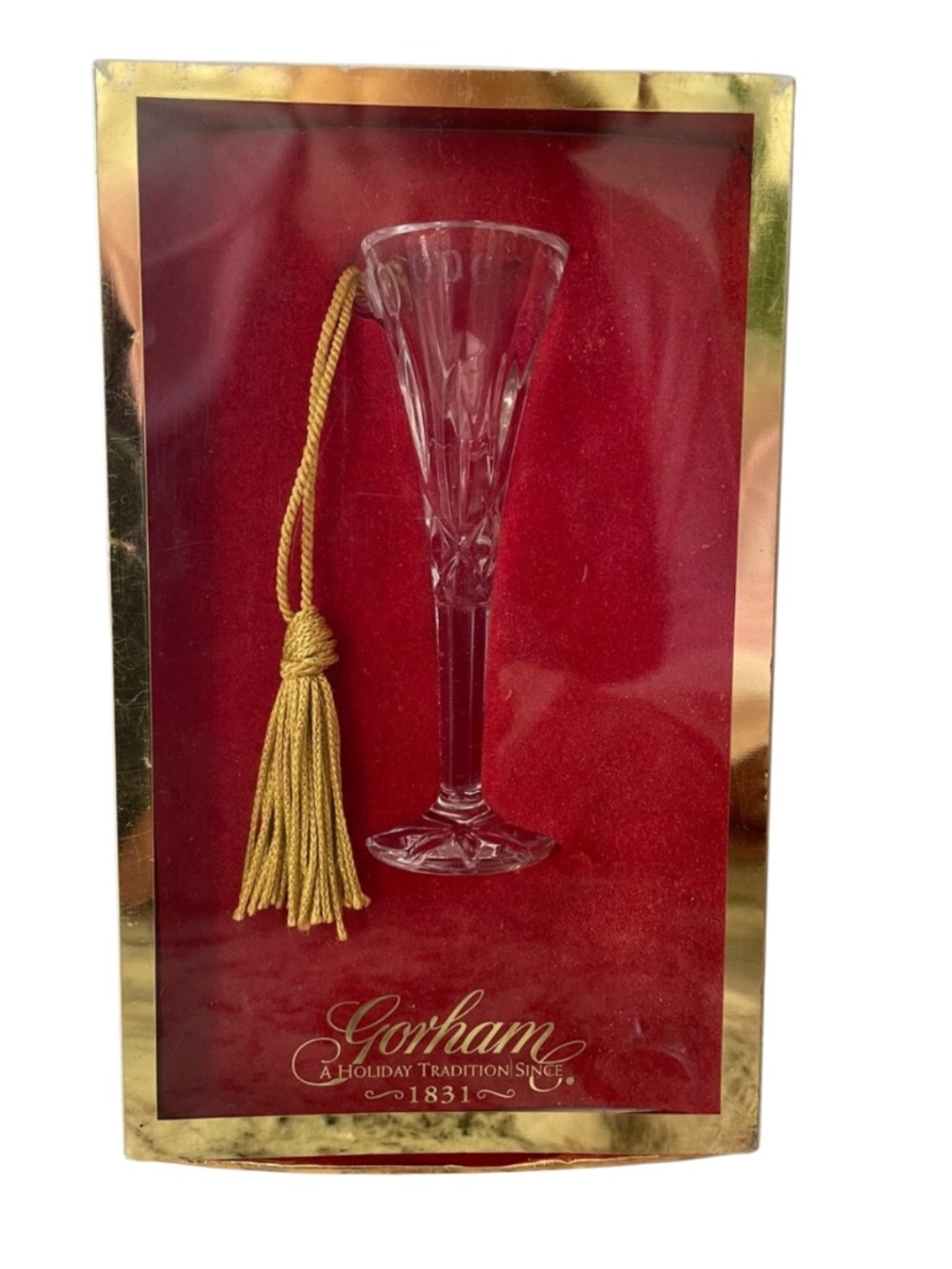 Gorham Crystal Flute Ornament with Gold Tassel